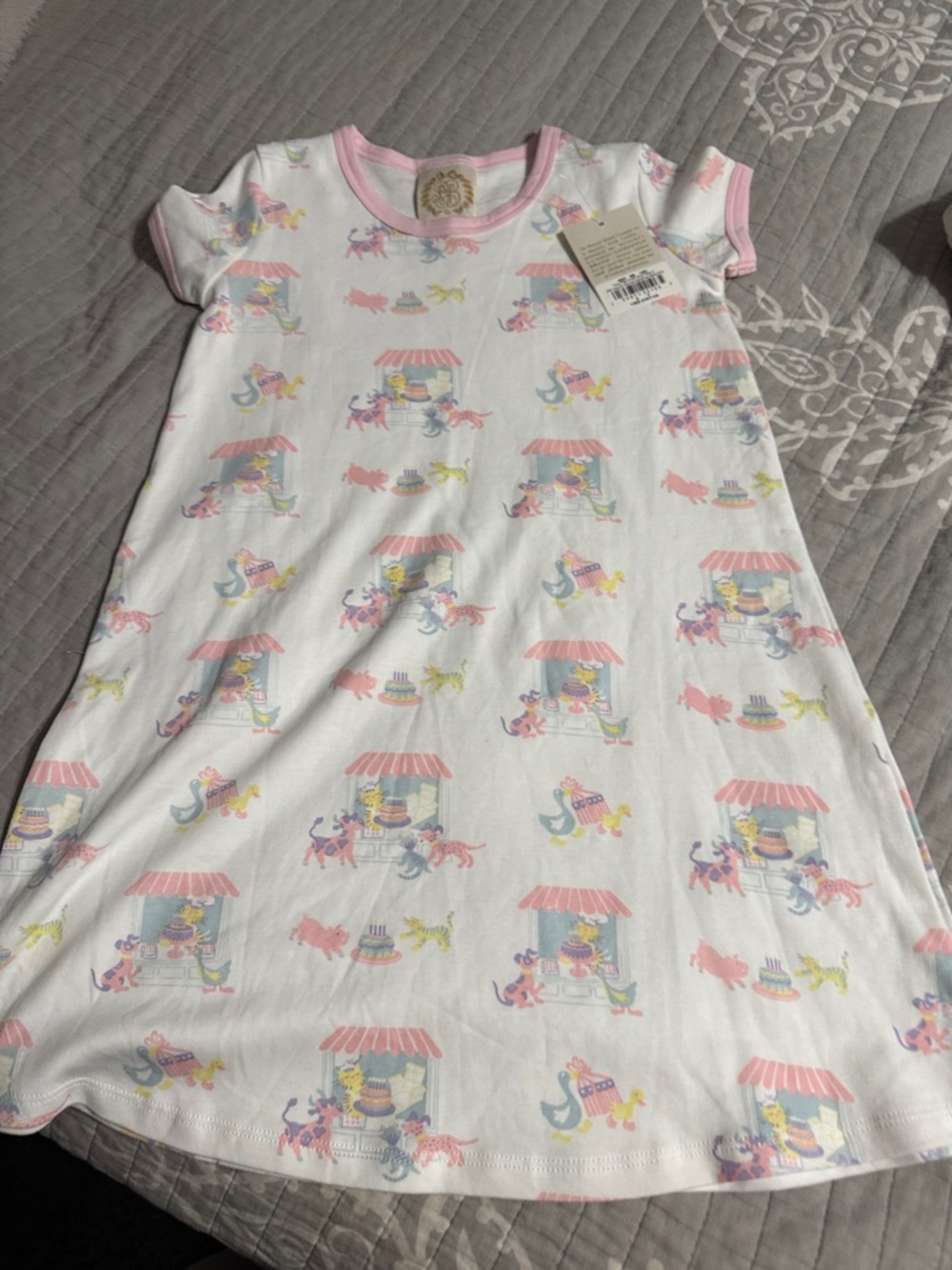 Burt's Bees Baby White Nightgown with Pink Trim and Pastel Market Unicorn Print